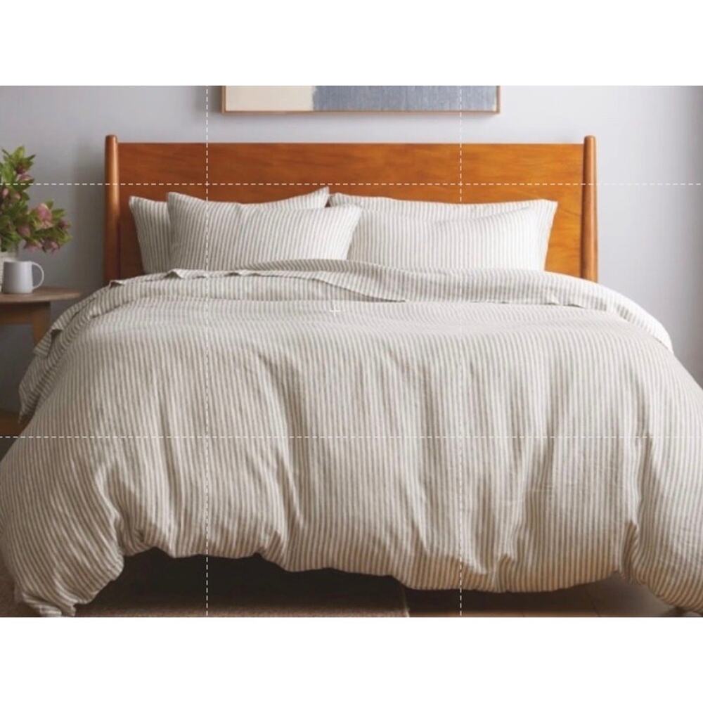 Quince European Linen Euro Sham 26x26White and Beige Stripe #